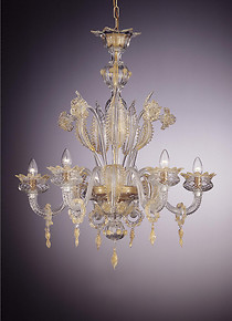 Chandelier at six lights with 24k gold decoration