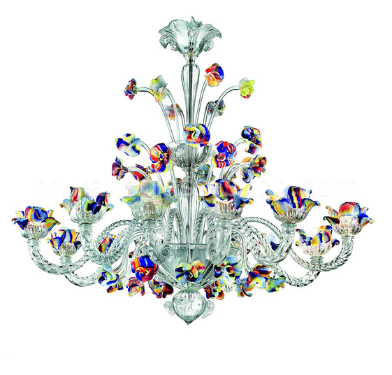Berman Chandelier, Crystal chandelier with colorful flowers at six lights
