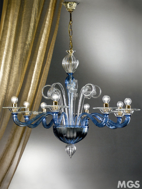 Paradiso chandelier, Crystal chandelier blue details at five lights