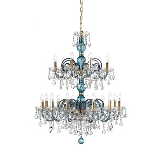 Bohemia Bright chandelier, Blue color chandelier with crystal details